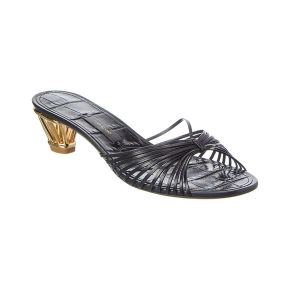 Ferragamo Croc-Embossed Leather Sandal, Black - Picture 1 of 5